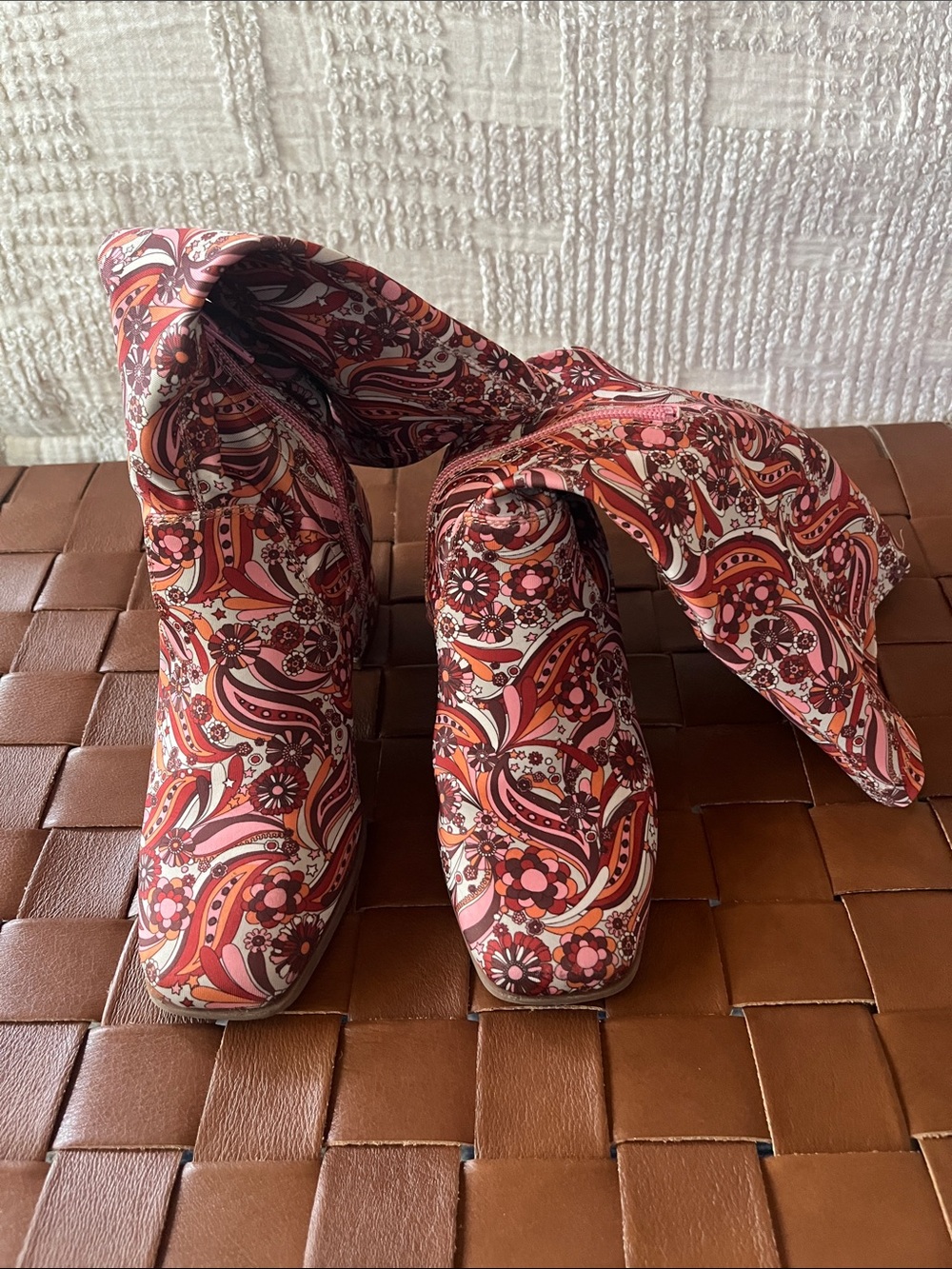 Gianni Bini Pink and Coral Floral Paisley Ankle Booties